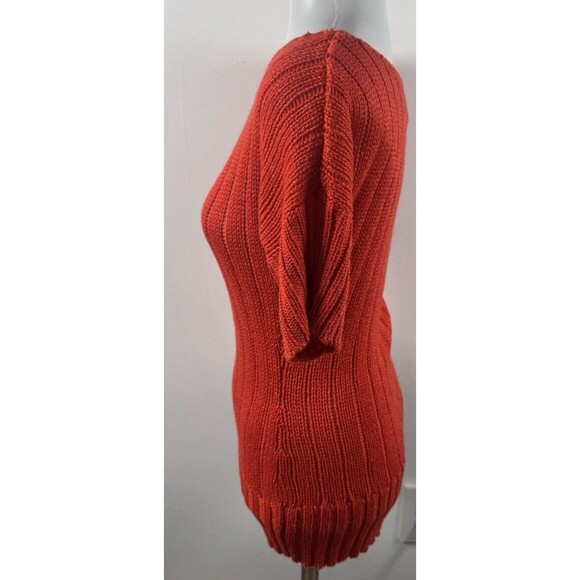 Sweater Project Ribbed Short Sleeve Knit Top Orange Scoop Neck Pulloever Small - Picture 5 of 10